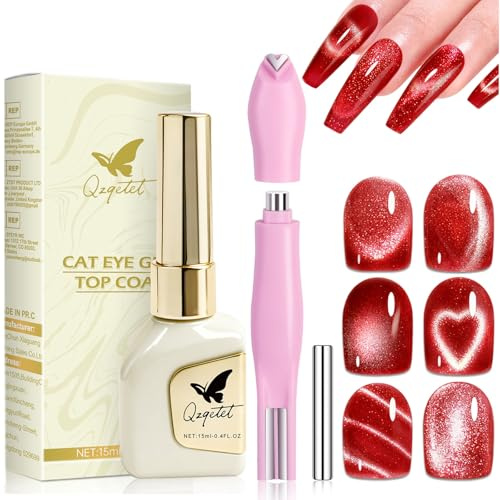 5 in 1 Cat Eye Nagellack Rot ohne Base & Top Coat – Magnet Gel Nagellack mit 3D Katzenaugen Effekt, extra haltbar, schnell aushärtend, für Nagelstudio & DIY, UV/LED erforderlich