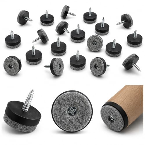 20 stycken filttassar med skruv Ø 20 mm, svart, runda stolsglidare, filtglidare för skruvning, möbelglidare, golvskydd för stolar, möbler, parkett laminat, kakel