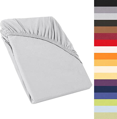 CelinaTex Perla Boxspringbett Wasserbett Topper Spannbettlaken 120x200-130x200 cm Silber grau Jersey Mako Baumwolle 160g/qm Bettlaken Laken