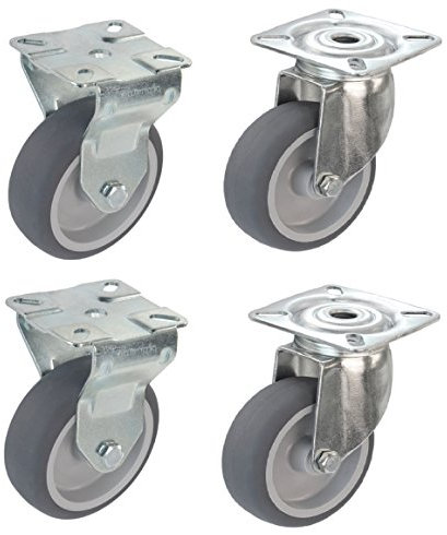 Satz Apparaterolle Bockrolle Lenkrolle 75 mm ohne Feststeller Gummi grau-spurlos Anschraubplatte Möbelrolle Transportrolle