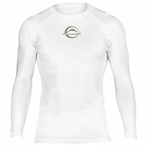 FUJI Baseline Ranked Long Sleeve Jiu Jitsu Rashguard, BJJ Rashguard for Men and Women, Size, Large, White