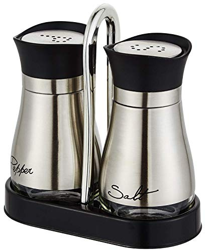 Lonffery Salt and Pepper Shakers Set, Stainless Steel Salt Containers with Glass Bottle for Table, RV, Camp, BBQ, Set of 2