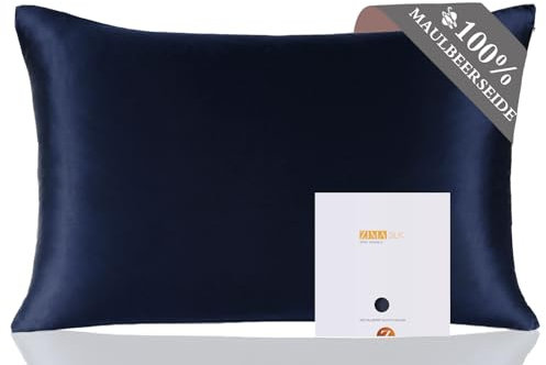 ZIMASILK Kissenbezug aus 100% Seide für Haare und Haut. Doppelseitige 19 Momme Reine Maulbeerseide Kissenhülle mit Reißverschluss, 1 Stück. (40x80 cm,Dunkelblau)