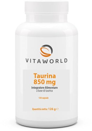 Vita World Taurina 850mg 130 Capsule Vegano, Il naturale creatore di forma del corpo - la taurina - 4 mesi di anticipo, Made in Germany