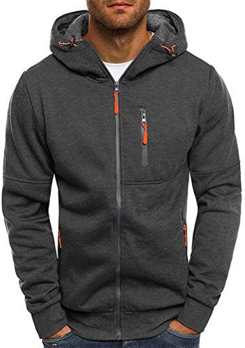 Loalirando Herren Sweatjacke Hoodie Kapuzenjacke mit Reißverschluss Oversized Sweatshirt Kapuzenpullover Sportjacke Outdoorjacke (Dunkelgrau, 2XL)