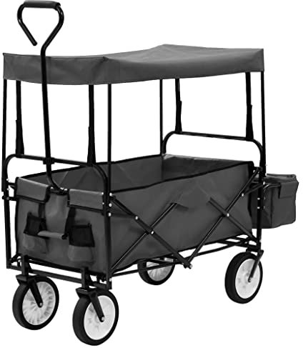 vidaXL Carrello a Mano Pieghevole con Tettuccio Carretto Pedana Vagonetto Carriola Manuale Fai da Te Attrezzi Attrezzature Trasporto Acciaio Grigio