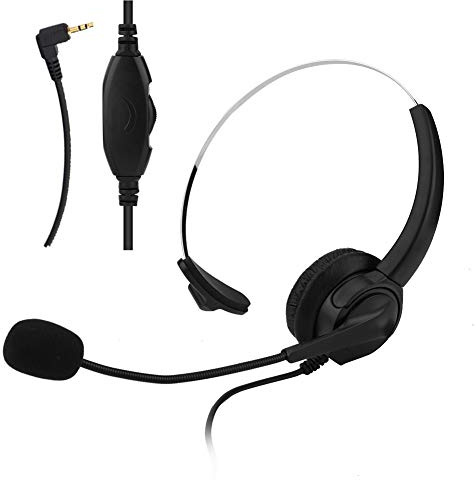 Call center-headset, trådlöst 2,5 mm telefonheadset med mikrofon för brusreducering, volymjusterbar, hörselskydd med 360 ° rotation för telefoner med 2,5 mm uttag