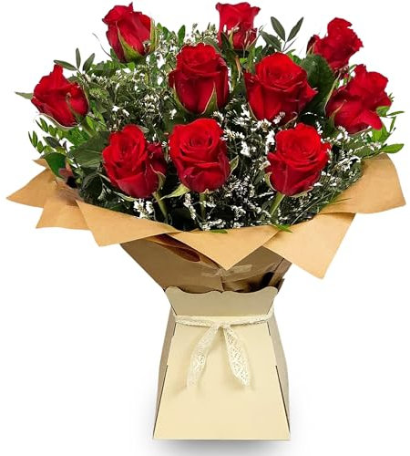 Just Roses - Red Bouquet - Beautiful Fresh Flowers, Flower Delivery, Perfect Birthday bouquet, Anniversary and Thank You Gift with cut flower food.
