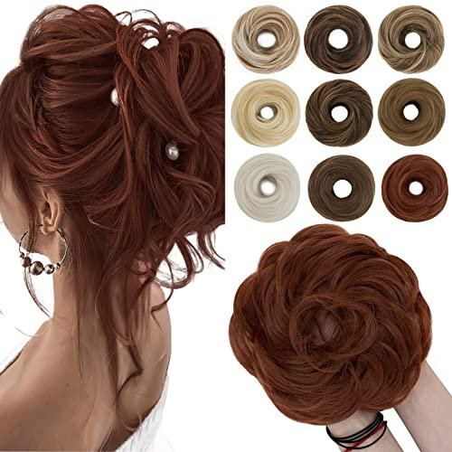 SEGO Chignon Finto per Capelli Elastico Sintetica Ondulato Finti con Posticci Ciambella Messy Hair Bun 55 G Castano