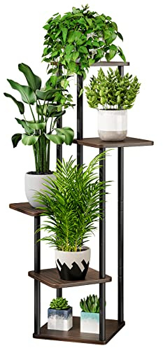 AZERPIAN Plant Stand 5 Tier Indoor Metal Flower Shelf for Multiple Plants Corner Tall Flower Holders for Patio Garden Living Room Balcony Bedroom, Black Oak (5 Tier-Black Oak)