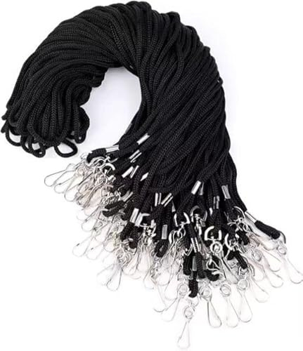 WitBicg 100 Stück Lanyards Schlüsselbänder Zum Umhängen, 50cm Schlüsselband Lang Sicherheitsverschluss, Keyholder Schlüsselband Umhängebänder Geeignet Für Ausweise, Abzeichen, Schlüssel Usw (Schwarz)