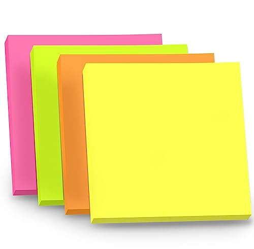 WAYTEX 400 Notas autoadhesivas, reposicionables, lote de 4 bloques de 100 pegatinas cuadradas 75 x 75 mm, 4 colores neón