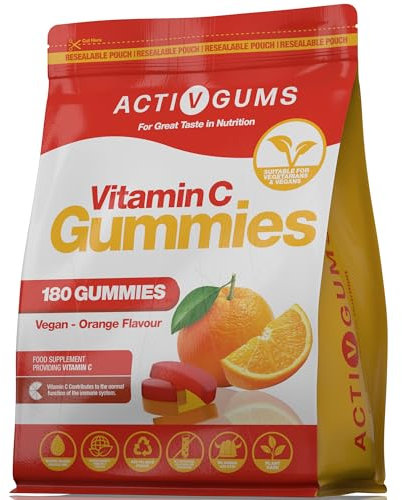 Vitamin C 160mg 180 Vegan Gummies | High Strength | Orange Flavour | for Immune System Support | Resealable & Recyclable Pouch | Suitable for Adult & Kids 5+ by ActivGums®