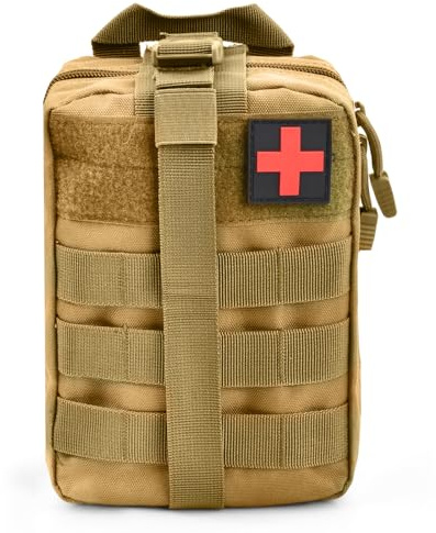 Trousse de Premier Secours Sac Étanche Molle de Premiers Secours Trousse Kit de Premiers Soins Militaires Rip-Away Pochette EMT Médecine Tactique Sac pour Randonnée Travail Voiture Chasse Sport (Kaki)