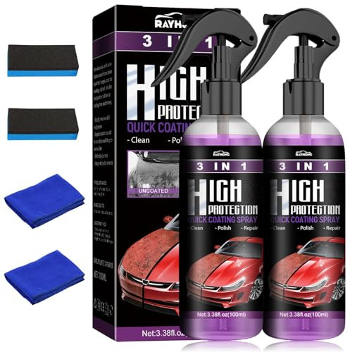 3 In 1 High Protection Quick Car Coating Spray,Ceramic Car Coating Spray Car Polish Quick Coat Car Wax Polish Spray for Cars, Car Ceramic Coating Agent (100ml, 2pcs)