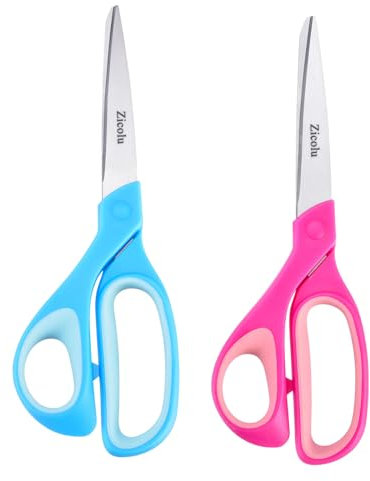 Zicolu Linkshänder-Scheren-Set, 21,6 cm, Linkshänder-Schere für Kinder ab 15 Jahren, Linkshänder-Schere für Kunst und Handwerk, Büro, Nähstoff, Schulbedarf, Rosa/Blau, 2 Stück