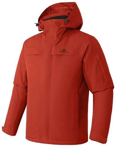 Veste de ski pour hommes - Imperméable - Chaude - Respirante - Veste de snowboard - Veste d'hiver avec capuche - Outdoorjac, Rouge orange, XL