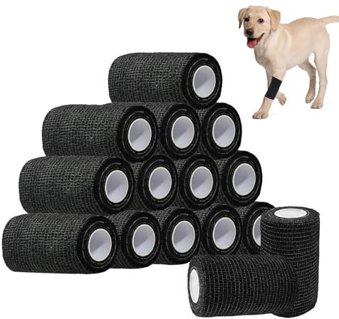 Xanewza Selbstklebender Verband, 15 Rollen x 7,5cm x 4,5m Schwarz Pflaster Rolle Verbandsmaterial, Elastische Binde Bandage Fixierbinde Haftbandage Selbstklebend für Sport Hand Arm Fuß Gelenk Finger