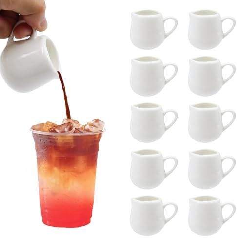 WestCH Mini Bricco Latte Con Manico in Ceramica 50ml - Lattiera Porcellana per Succo, Caffè, Salsa, Casa, Cucina (Bianco) - 10 Pezzi