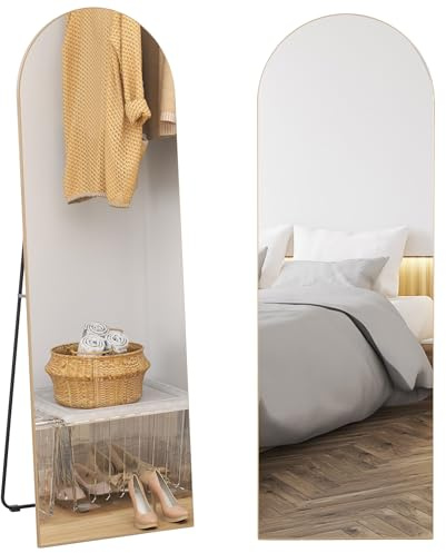 HOMCOM Miroir en Pleine Longueur, 50 x 150 cm, Miroir sur Pied ou Mural, sans Cadre, pour Salon, Chambre à Coucher, Ton doré