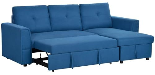 HOMCOM 3 Seater Sofa Bed, Convertible Pull Out Sofa with Storage, Dark Blue