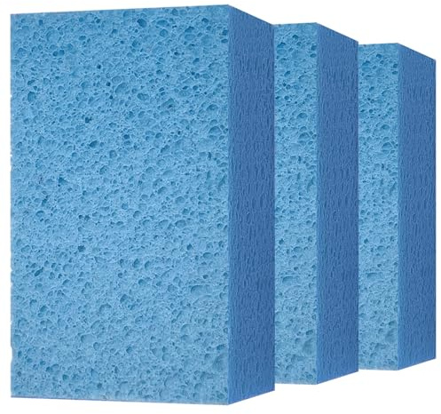 Cleaning and Washing Sponge, 3 Pack Large Extra Thick Heavy Duty Sponge Multi-Purpose for Kitchen Bathroom Bike Boat Car, Natural Cellulose Sponges 4 X 6 X 2 (Blue)