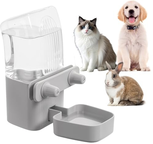 Kenond 50 oz Rabbit Water Dispenser,Gravity Dog Water Bowl Dispenser for Cage,Auto Water Bottle for Ferret,Cat,Dog and Other Animals, Compatible with Widemouth Cages, Wire Cages and Crates(Gary)