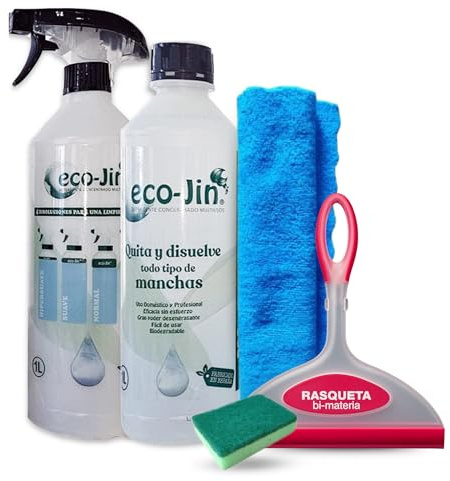 Eco-Jin Pack NEUTRO | Difusor | Rasqueta Limpia Cristales | Bayeta Microfibra | Estropajo Con Esponja | Limpiador Multiusos