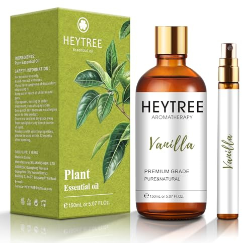 HEYTREE Vanilla Essential Oils 150ml - Premium Vanilla Fragrance Oil for Candle Making, Diffuser - Strong Fragrance Suitable for Diffusers, Humidifiers-Home Fragrance-Sweet Long-Lasting