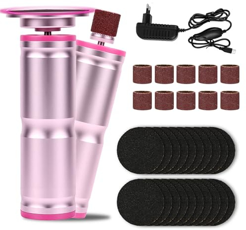 Glovios Pedicure Elettrico Professionale Piedi, Lima Elettrica Calli con 20 Dischetti Sostituibili, Rotazione 360°, Attrezzi per Cura dei Piedi per Talloni Screpolati, Calli (Rosa)