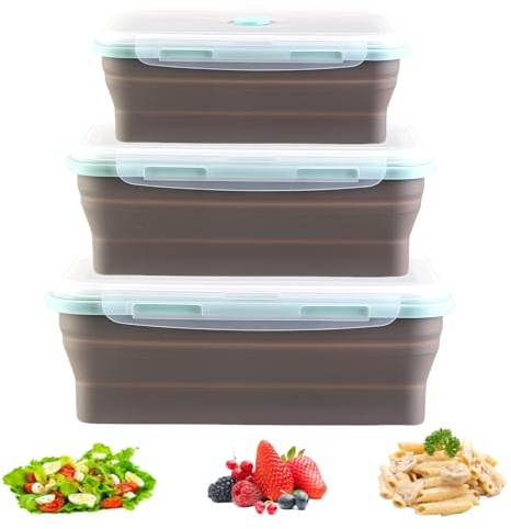 GOEDCH Juego de 3 cuencos para microondas, válvula de vapor: recipiente de silicona, recipiente para alimentos, microondas, plegable, almacenamiento para calentar y congelar para cocina (350, 500, 800