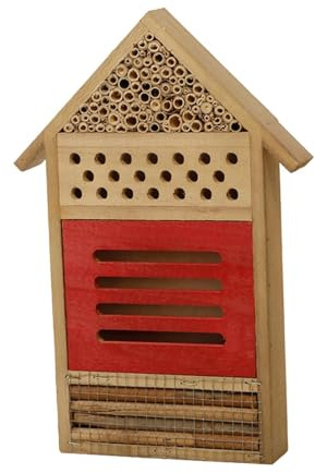ＡＷＨＡＯ Casa de Abejas de Madera, Colmena Colgante Decorativa para Uso Exterior, Casa de Mariposas, Caja Nido para Cerca, Jardín, Rojo, 19.5 X 4 X 29.5 Cm