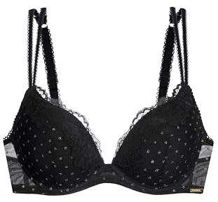 Dorina Origins Soutien-Gorge Push-Up Plongeant – Armatures, Bonnets Moulés, Maille à Pois Scintillants, Dentelle & Bretelles Réglables, Noir