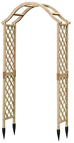 Selections Wooden Garden Arch with Curved Top (Tan) Arbour Focal Point Plant Frame with Ground Spikes