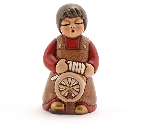 THUN - Donna Tessitrice con Arcolaio - Versione Rossa - Statuine Presepe Classico - Ceramica - I Classici
