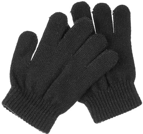 VORCOOL Kinderzauberhandschuhe Wintermodelle gestrickt Volltonfarbe fünf Finger warme Handschuhe 4-12 Jahre alt (schwarz)