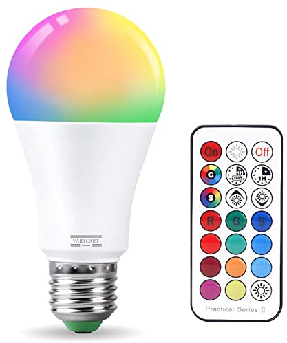 VARICART E27 10W LED Light Bulb Edison Screw, RGB + Warm White 3000K, Dimmable 12 Colour Changing + 5 Modes, Built-in Memory with Remote, 75W~100W Equiv. Globe for Everyday & Mood Lighting (Pack of 1)