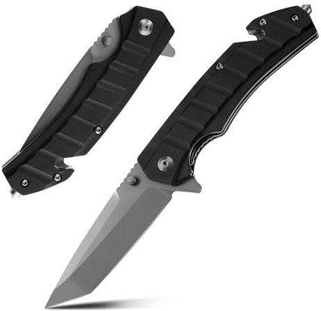 Swiss+Tech Couteau de Poche Multifonction avec Lame Tanto, Clip, Brise-verre, Coupe-corde, Couteau Pliant Parfait pour Chasse, Camping, Randonnée et Usage Domestique