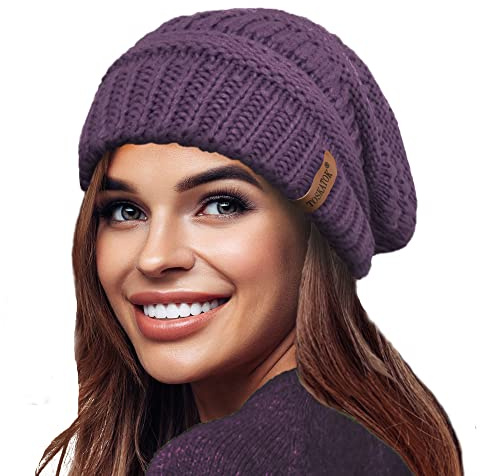 Gorro de Invierno de Punto Holgado cálido para Mujer con Gorro de esquí con Forro térmico de Terciopelo Supersuave