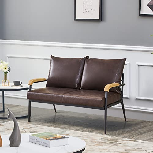 LEMROE Sofás de salón 2 plazas Cuero de imitación Sofa Cama pequeño con 2 Cojines para salón y Comedor Dormitorio Mueble Moderno (Marron Oscuro, 2 plazas)