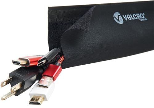 VELCRO Brand Mountable Cable Sleeve | 3-Ft Customizable Cable Raceway with Removable Adhesive | Cut to Length for Custom Size Wire Management | Cord Hider Mounts on Walls, Desk | Black, VEL-30799-USA