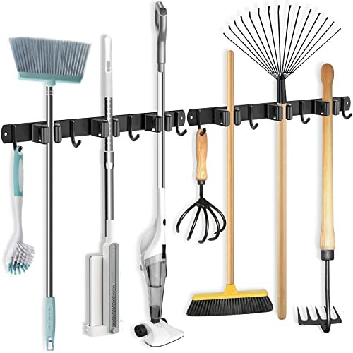 ZCSCOERY 2 Stück Besenhalterung Wand, 6 Halter und 8 Haken Gerätehalter Edelstahl, Besen Mop Halter Wandhalterung, Selbstklebend Werkzeughalter Organizer für Zuhause, Küche, Badezimmer, Garage, Garten