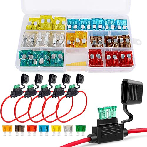 RUNCCI-YUN Set di 120 Fusibili per Auto 12V-24V - Standard a Lama 5A-30A + 5 Portafusibili - Per Auto, Camion, SUV, Casa