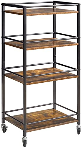 IBUYKE Industrial Bar Storage Cart, Mobile 4-Tier Shelf, Bedroom, Living Room & Bath Rustic Brown TMJ419H