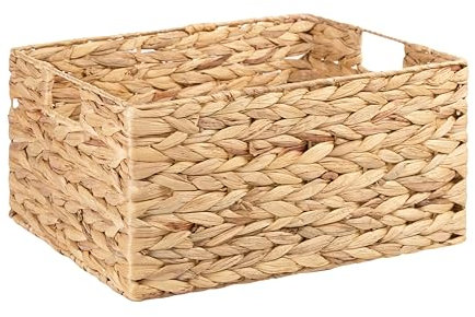 Woven Water Hyacinth Organiser Storage Baskets Wicker Hamper Basket With handles Gift Toys Bathroom Basket (Large)
