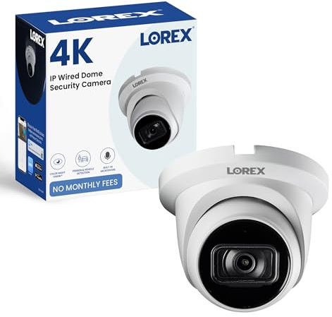 Lorex 4K 8MP IP PoE White Wired Security Dome Camera | Add-On Camera | Color Night Vision | Smart Motion Detection (Person/Vehicle) | Listen-in Audio | IP67 Weatherproof | Metal Housing