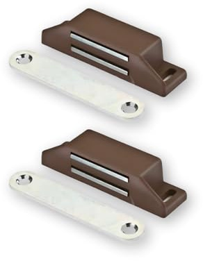 2 cierres magnéticos para puertas – Imanes para armarios, cajones, puertas, autocaravanas, barcos – Imán para tope de puerta – Fuerza de sujeción 8 kg – Juego de 2 con tornillos (rectangular-marrón)