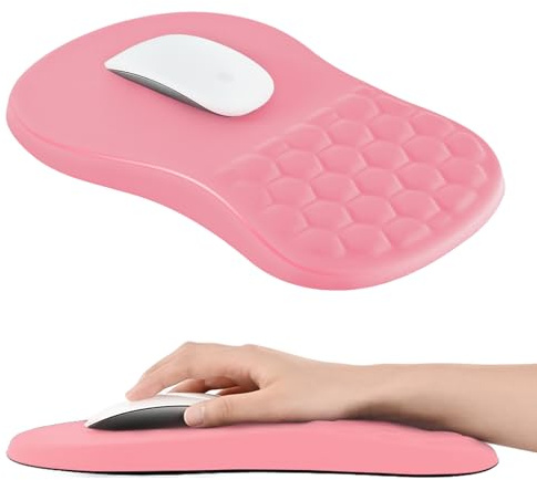 EooCoo Musmatta Ergonomisk med Handledsstöd och Massagedesign, Rosa | Mousepad Gaming, Ergonomic Mouse Pad, Smärtlindring Musmattor med Slät Lycra Yta, Hem & Kontor PC Skrivbordstillbehör