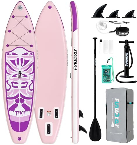 FunWater TIKI Tavola SUP Gonfiabile – Per Tutti i Livelli | Include Pagaia, Pompa, Zaino da Viaggio ISUP, Cordino di Sicurezza, e Pinne