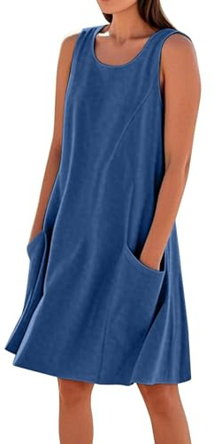 Vestidos de lino y algodón sin mangas para mujer, vestido corto de verano con bolsillos, vestido de tirantes para mujer, talla grande